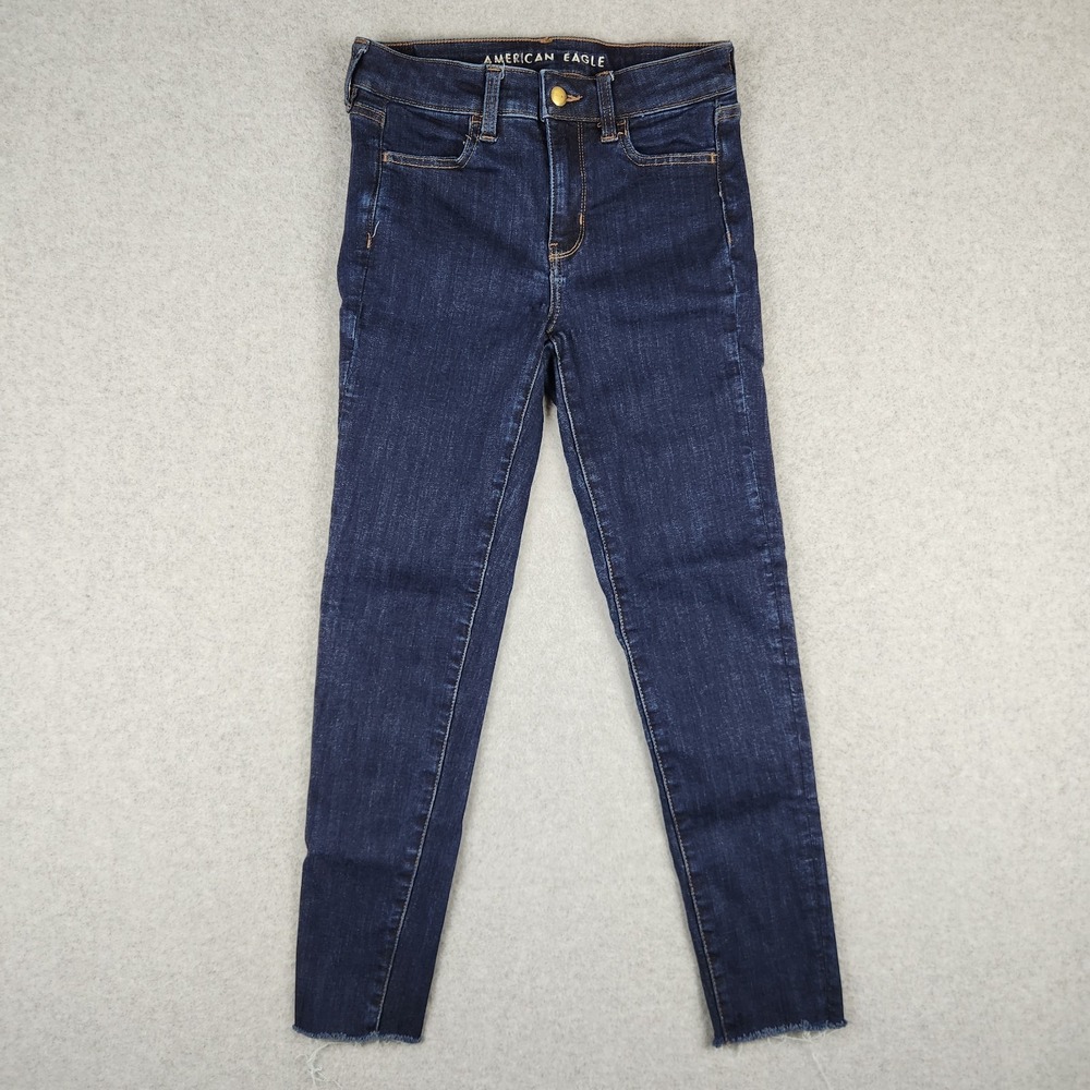 American Eagle Hi-Rise Jegging Dark Wash Size 26p Stretch Raw Hem Jeans